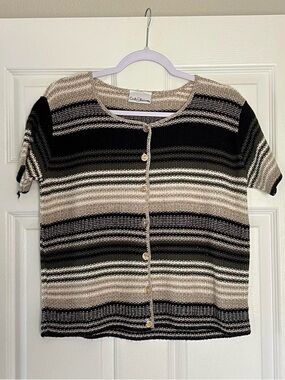 Croft & Barrow vintage black + cream striped short sleeve button up top
